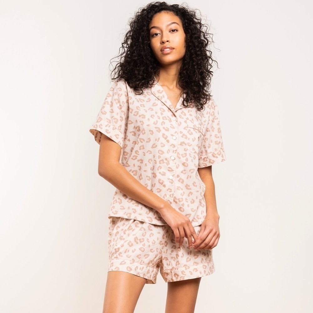 Lattelove Pink Cotton Leopard Cheetah Animal Print Short Sleeve Pajama Set XL